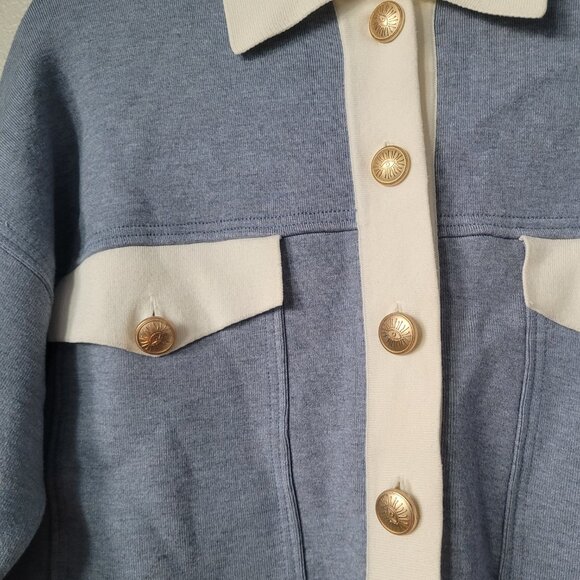 Sandro Polo Collar Knit Top Long Sleeve Contrasting Short Cardigan Top Size 1 - Picture 3 of 11